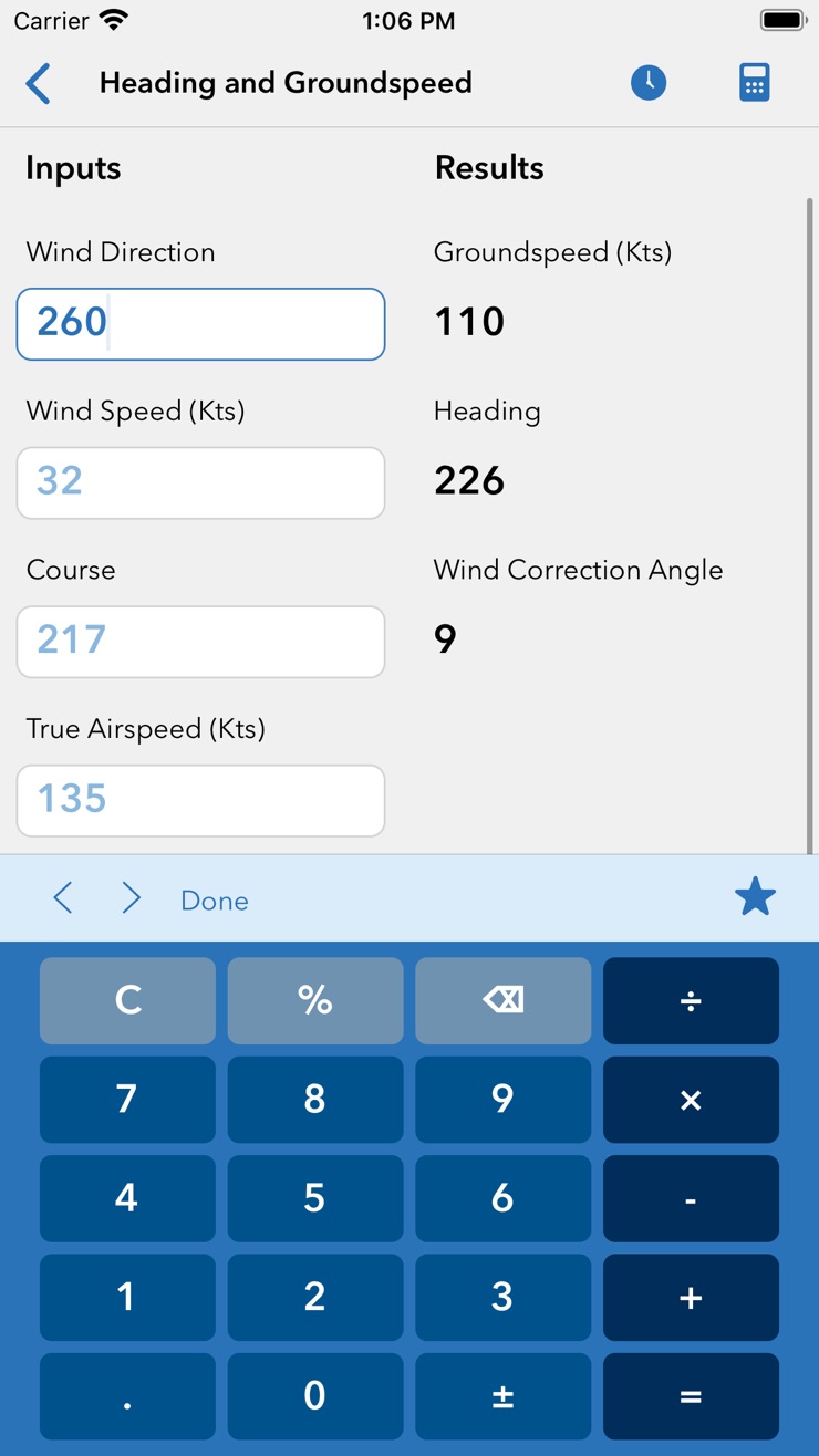 Sporty's E6B heading and groundspeed calculation from wind inputs