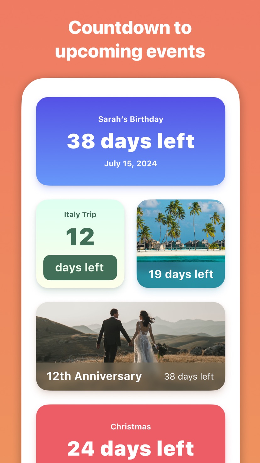 Kidgets countdown widgets on iPhone for birthdays, vacations, and anniversaries
