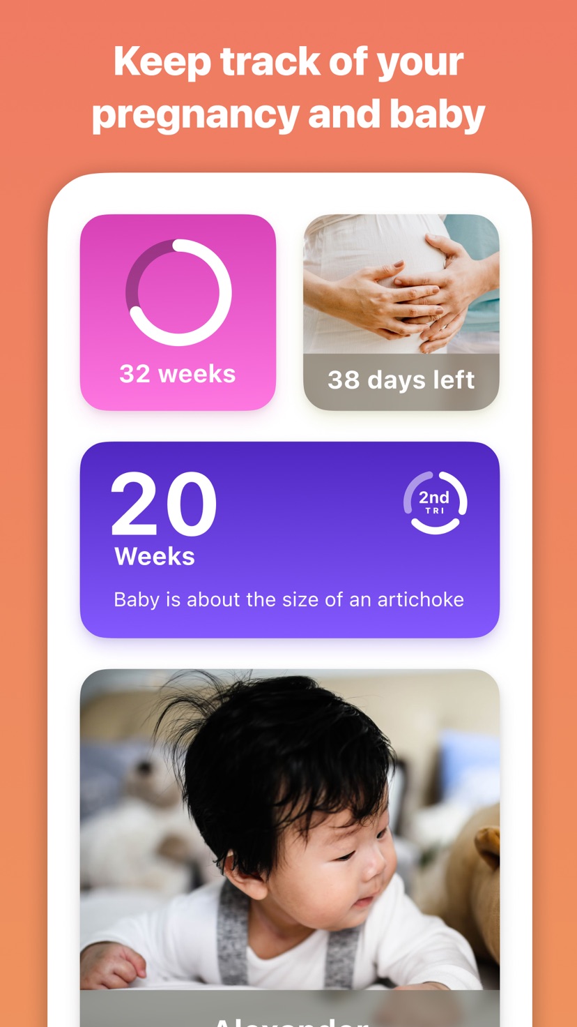 Kidgets pregnancy widgets showing weeks of pregnancy and due date countdown