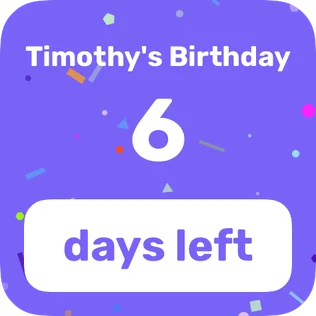 Kidgets birthday countdown widget showing days left until Timothy's birthday