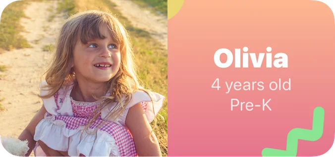 Kidgets medium widget with a child's photo, name, age, and school grade