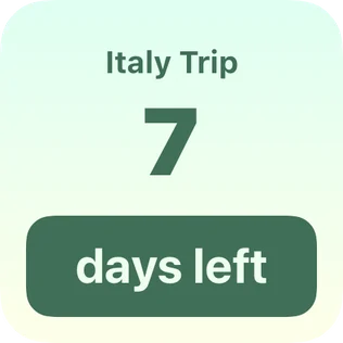 Kidgets trip countdown widget showing 7 days left until an Italy trip