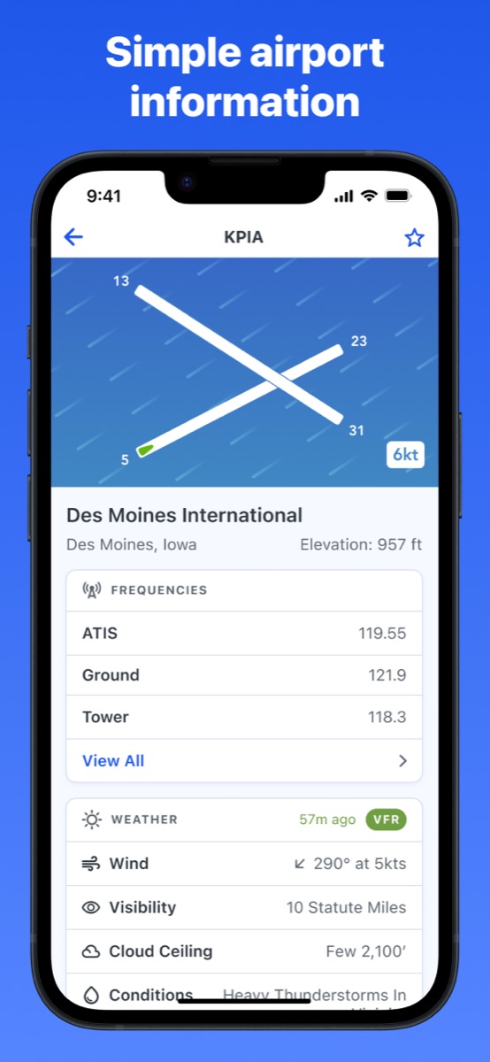 PilotPal airport map with wind animated across the runways